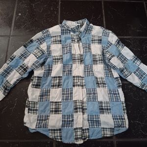 Vtg Marsh Landing Men's Blue and White Plaid Shirt XL